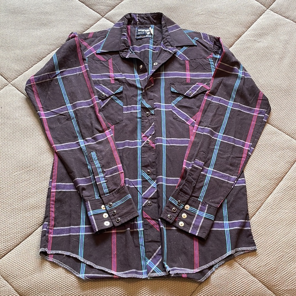 Vintage Wrangler multicolor plaid button down shirt 15.5x35